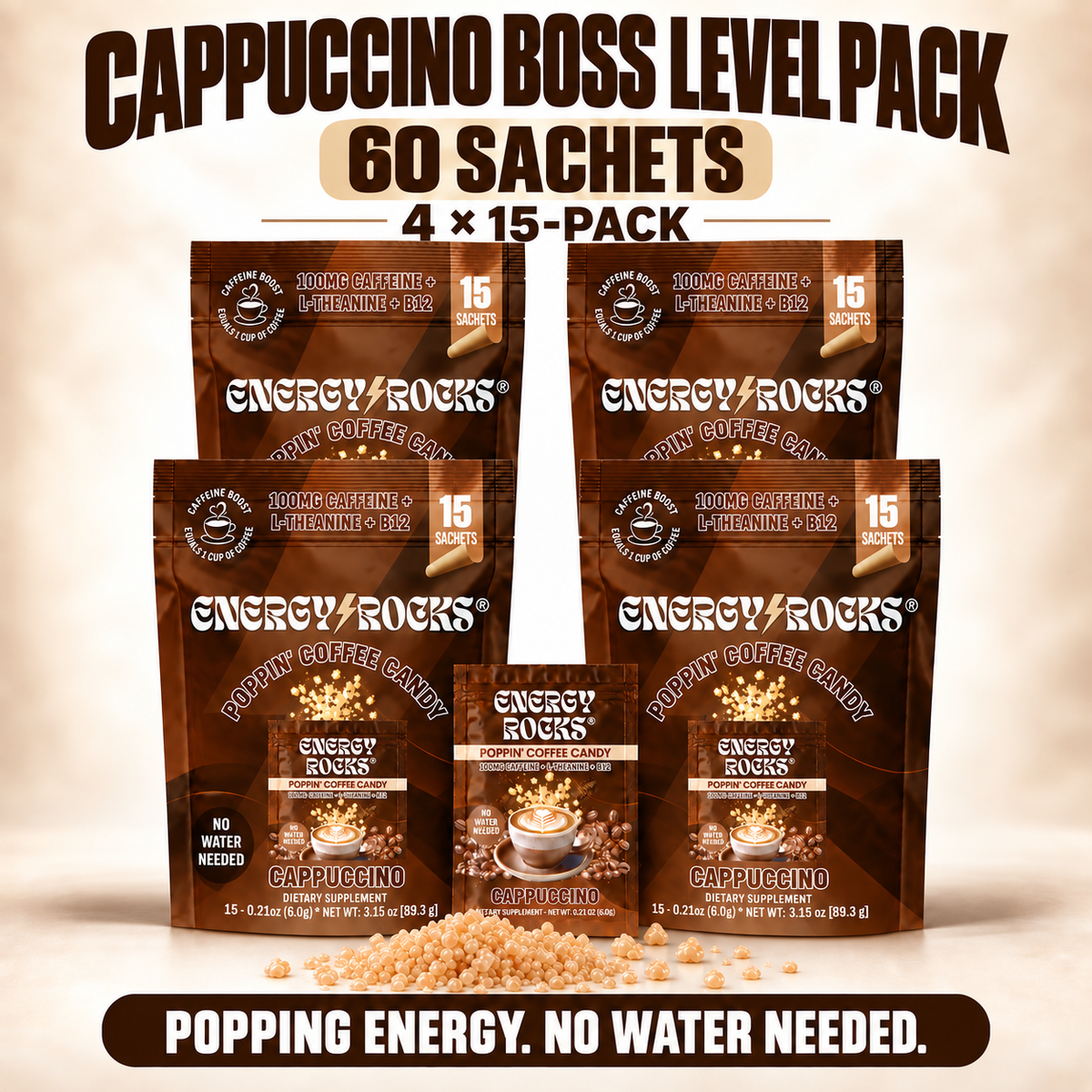 Energy Rocks Cappuccino Boss Level Pack - 60 Servings