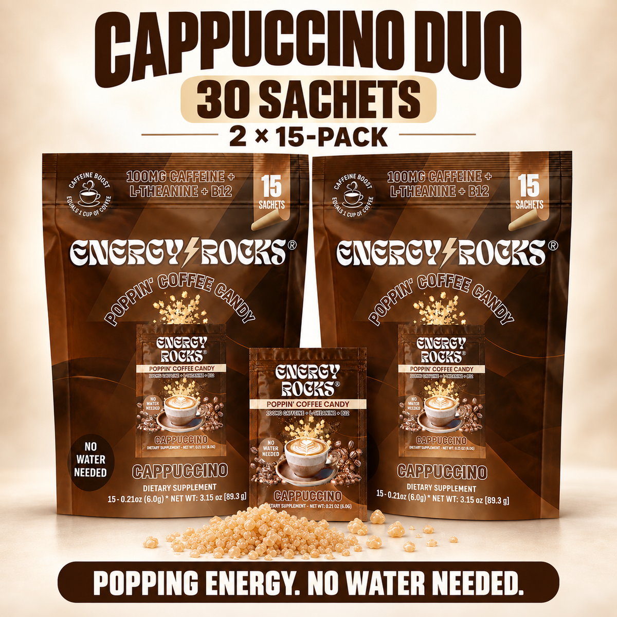 Energy Rocks Cappuccino Level-Up Pack - 30 Servings